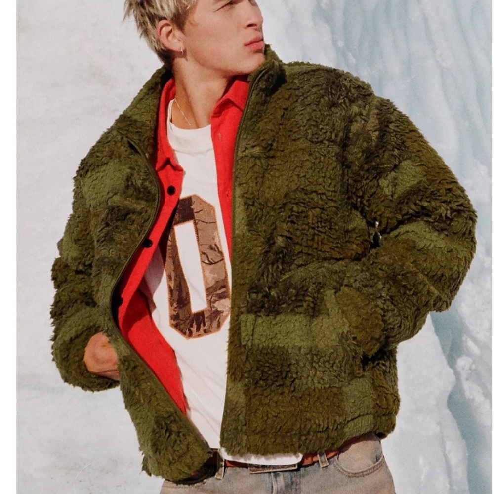 Urban Outfitters BDG Patchwork Fleece Zip up Jacket, Coat. Olive Green. XL. NWT